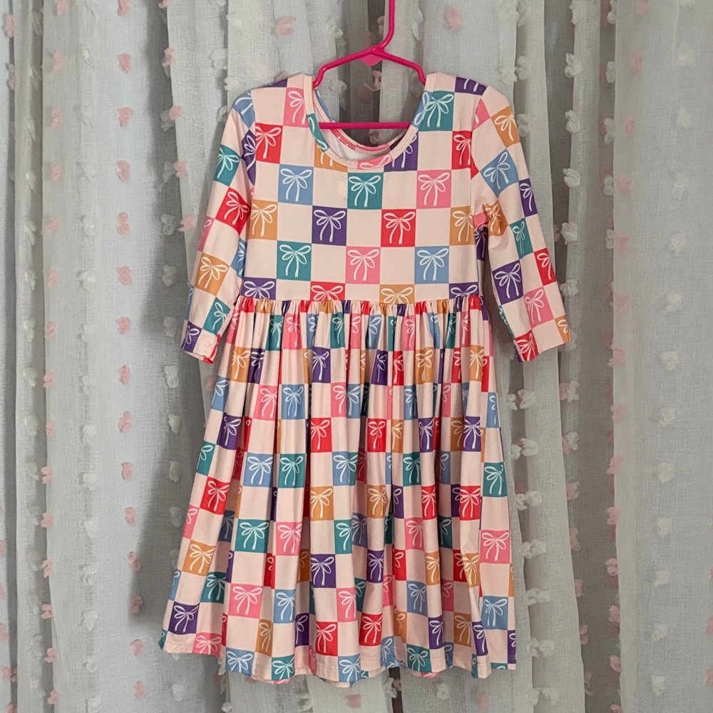 Multicolor Bow Print Kids Dress